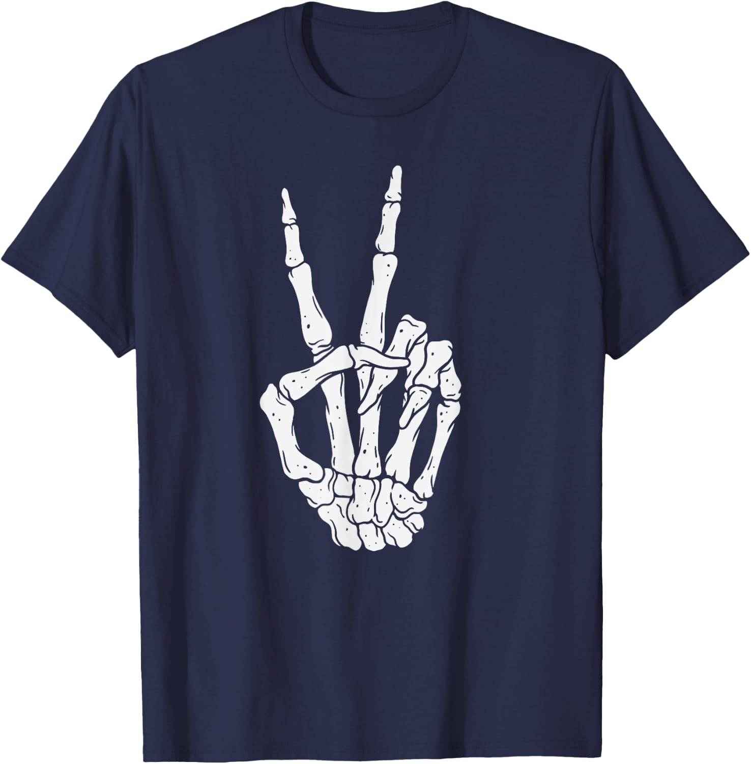 Scary Halloween Skeleton Peace Hand Sign T-Shirt - T-Shirt | Navy