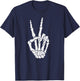 Scary Halloween Skeleton Peace Hand Sign T-Shirt - T-Shirt | Navy