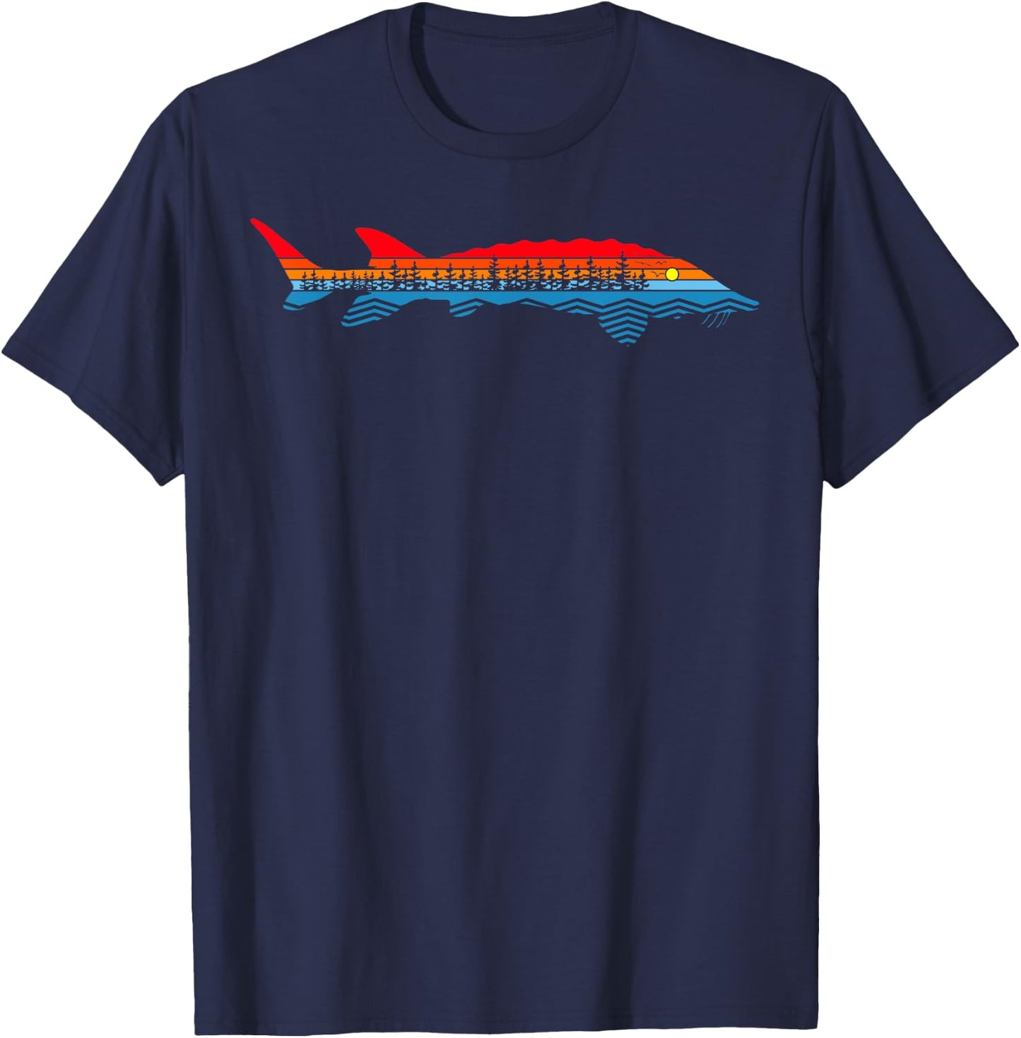 Vintage Nature Outdoor Fishing - Fisher Sturgeon Fish T-Shirt - T-Shirt | Navy