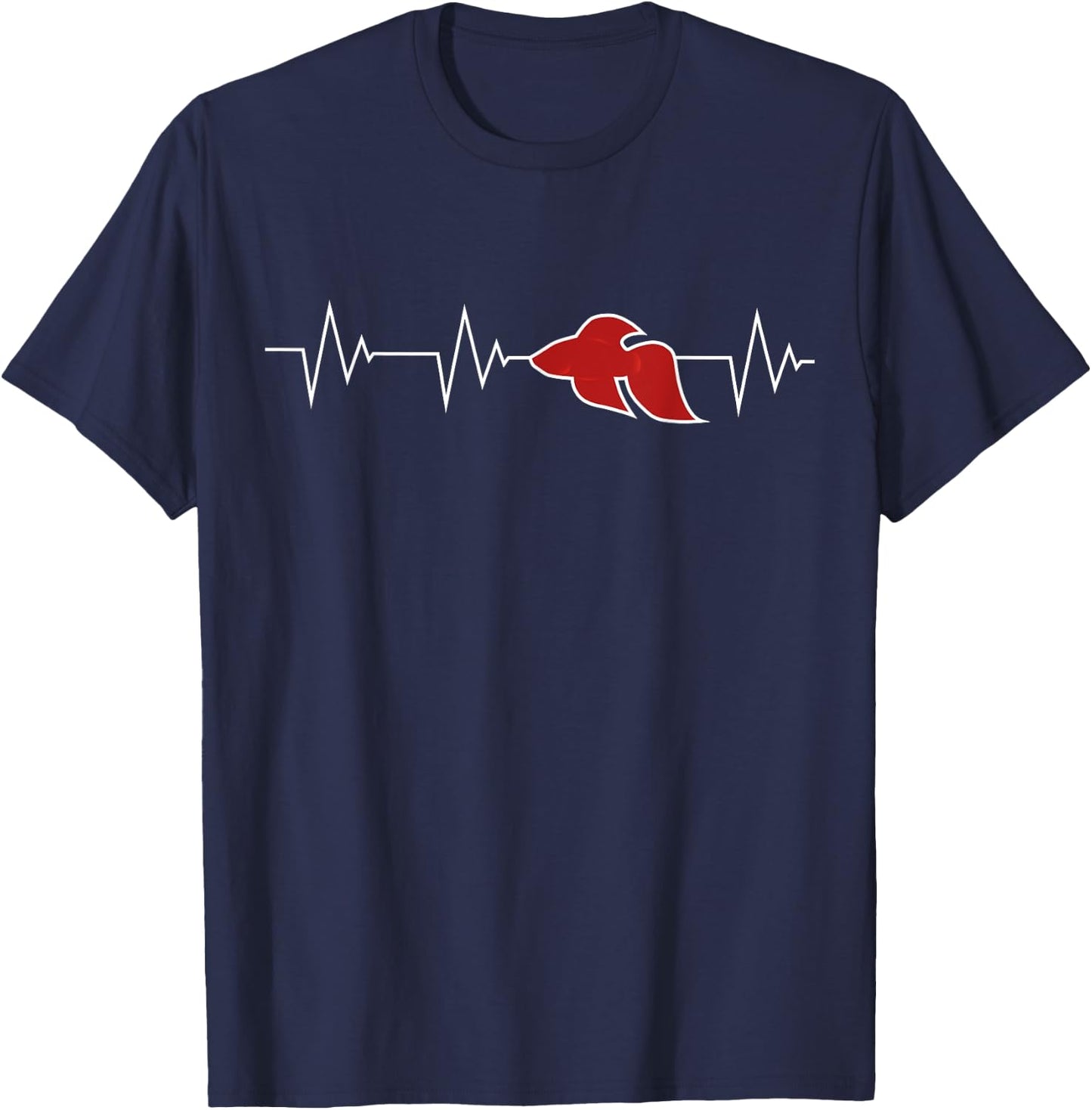 I Love Betta Fish - Red Betta Fish Heartbeat T-Shirt - T-Shirt | Navy