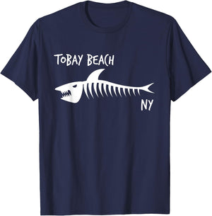 Tobay Beach NY Shark Skeleton White Print T-Shirt - T-Shirt | Navy