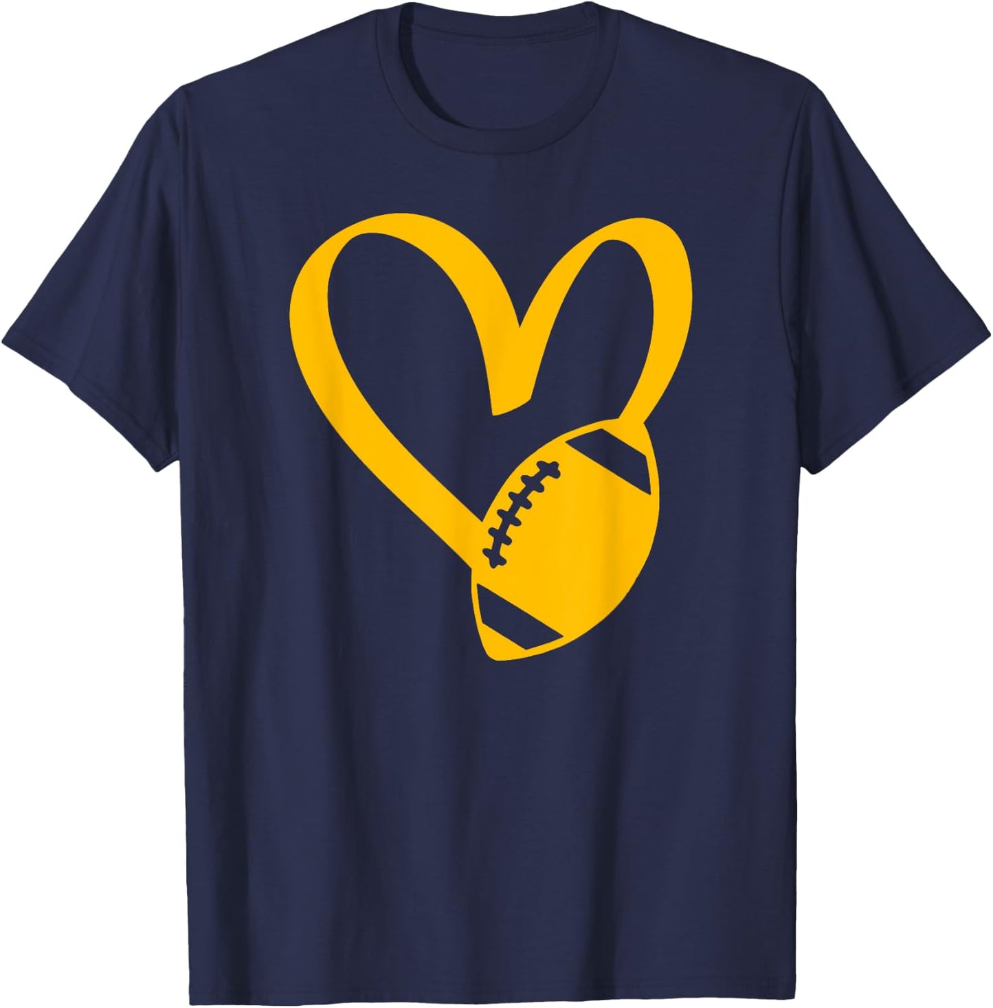 Threadrock Football Heart , -Adults, Black, Small, Short Sleeve, Classic Fit T-Shirt - T-Shirt | Navy
