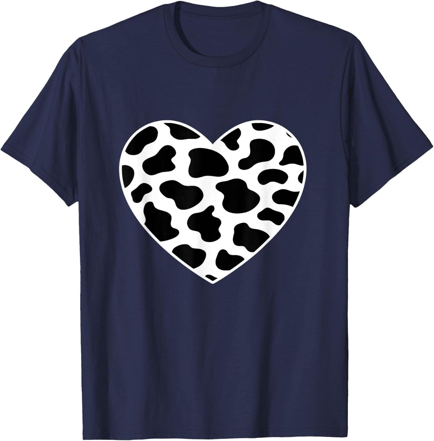 Cow Print Heart Cow Mom Mommy Dad Cow Lover Women Men Farmer T-Shirt - T-Shirt | Navy