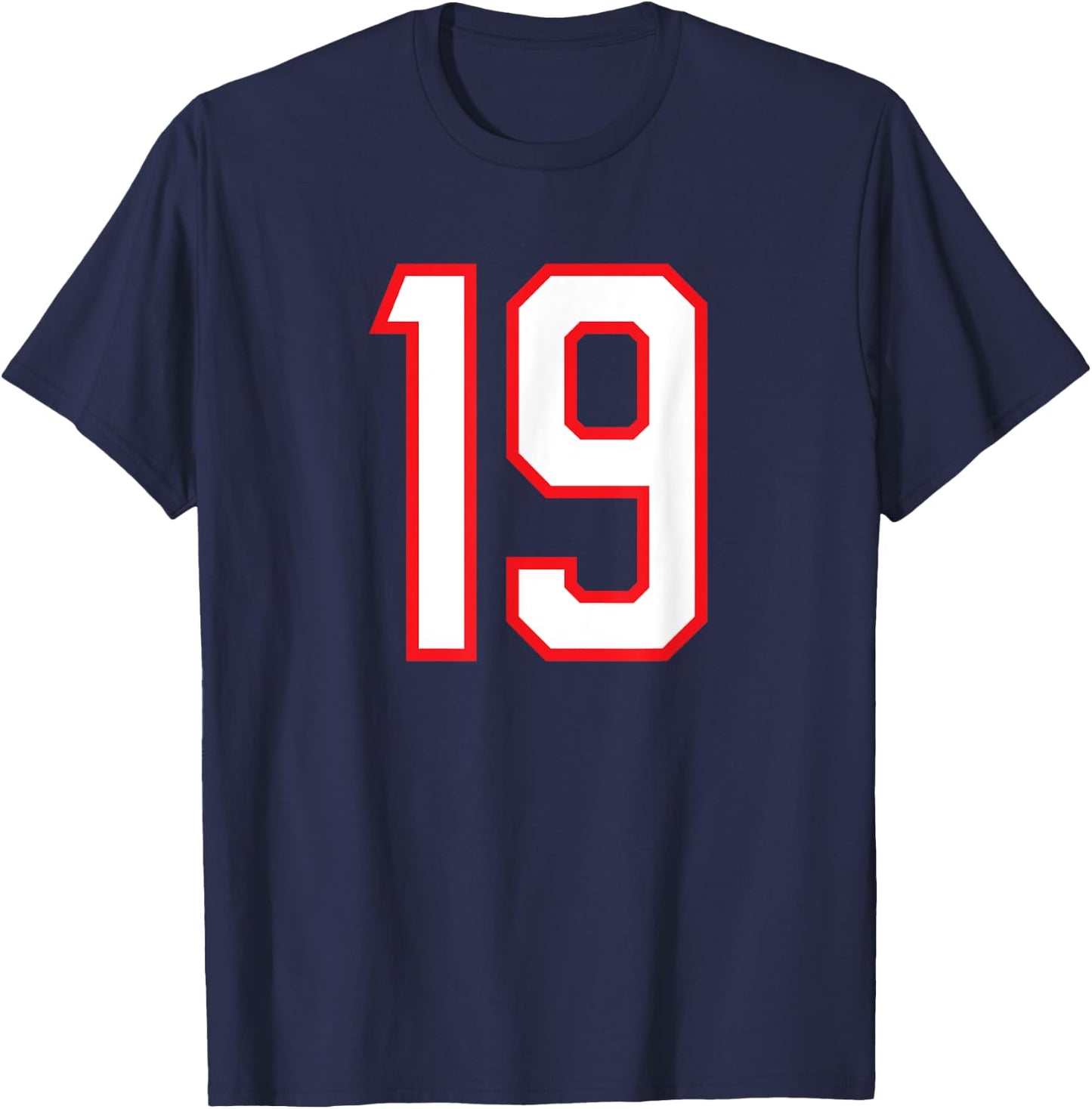 Number #19 White Red Sports Team Varsity Number T-Shirt - T-Shirt | Navy