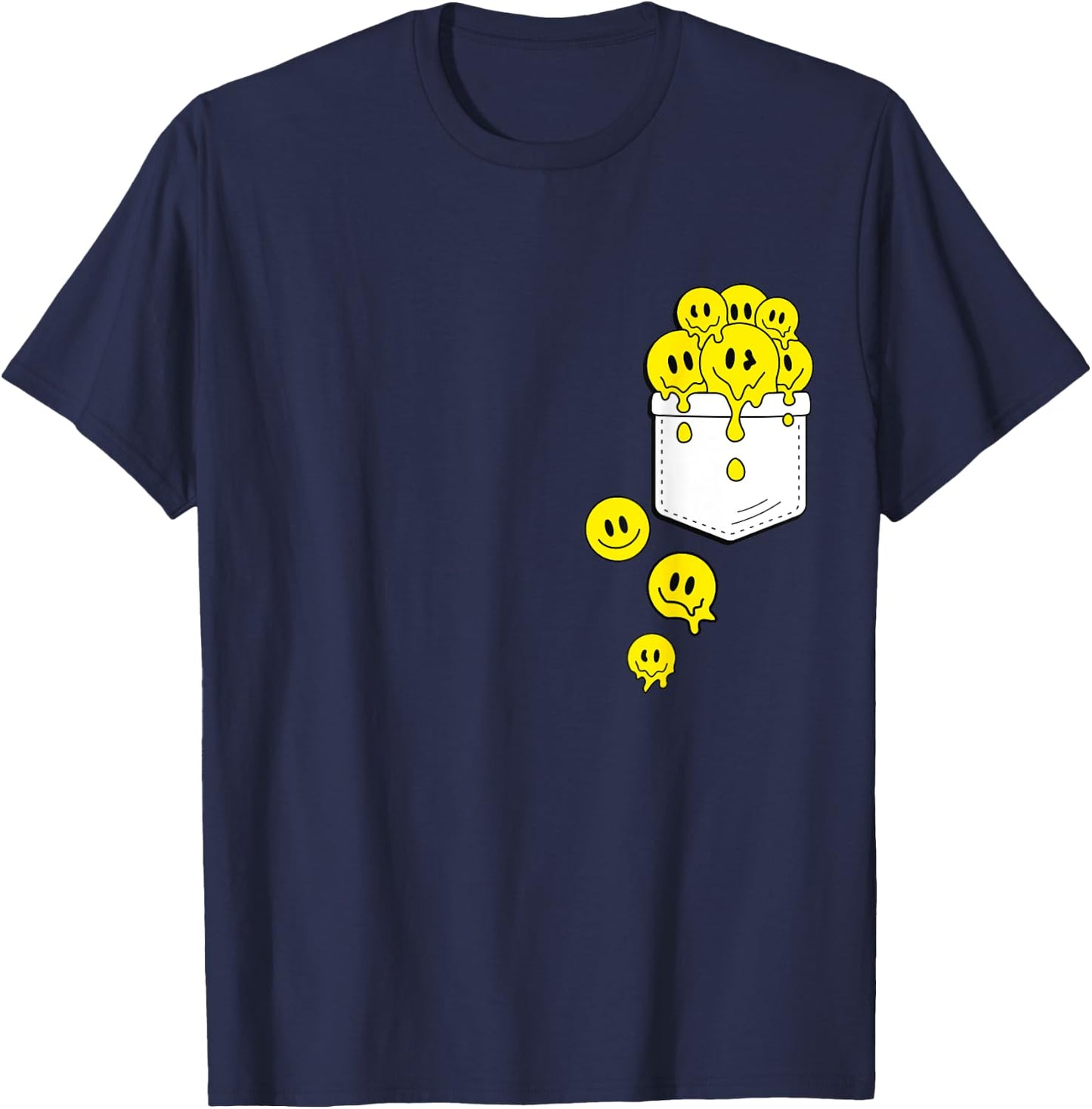 Pocket Yellow Smile Faces Melting Happiness Graphic Designs T-Shirt - T-Shirt | Navy