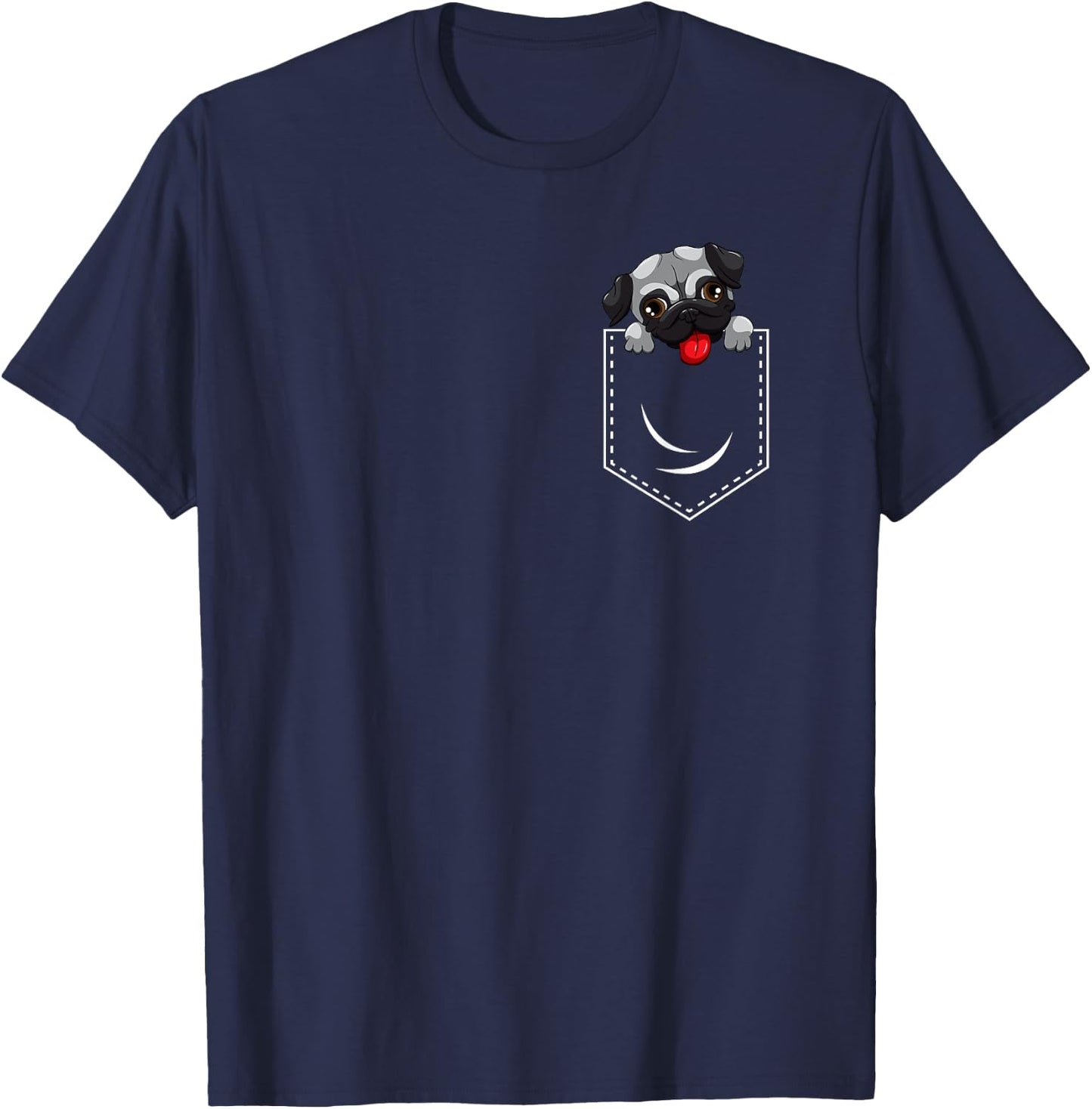 Cute Pug Peeking Out Of Pocket Funny Dog Animal Humor T-Shirt - T-Shirt | Navy