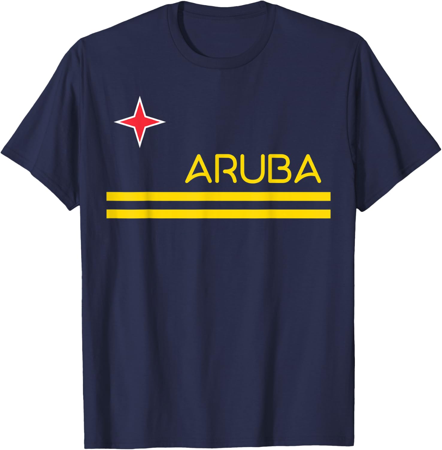NATIONAL FLAG OF ARUBA ARUBA Flag -Adults Blue Small Classic Fit Cotton Short Sleeve Collarless T-Shirt - T-Shirt | Navy