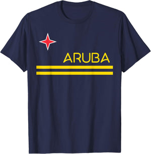 NATIONAL FLAG OF ARUBA ARUBA Flag -Adults Blue Small Classic Fit Cotton Short Sleeve Collarless T-Shirt - T-Shirt | Navy