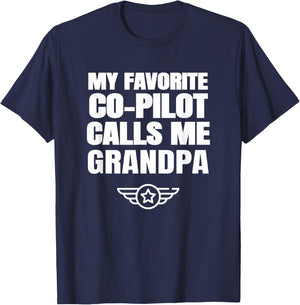 My Favorite Co Pilot Calls Me Grandpa Aviation Airplane T-Shirt - T-Shirt | Navy