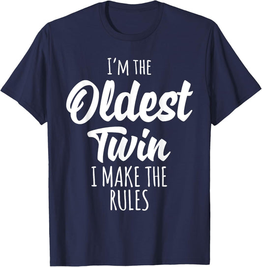 Twins Matching Shirt - Older Twin Sister/Brother - Blue - Size S - Short Sleeve - - Casual Humorous - Birthday - Girls & Women - - Imported T-Shirt - T-Shirt | Navy