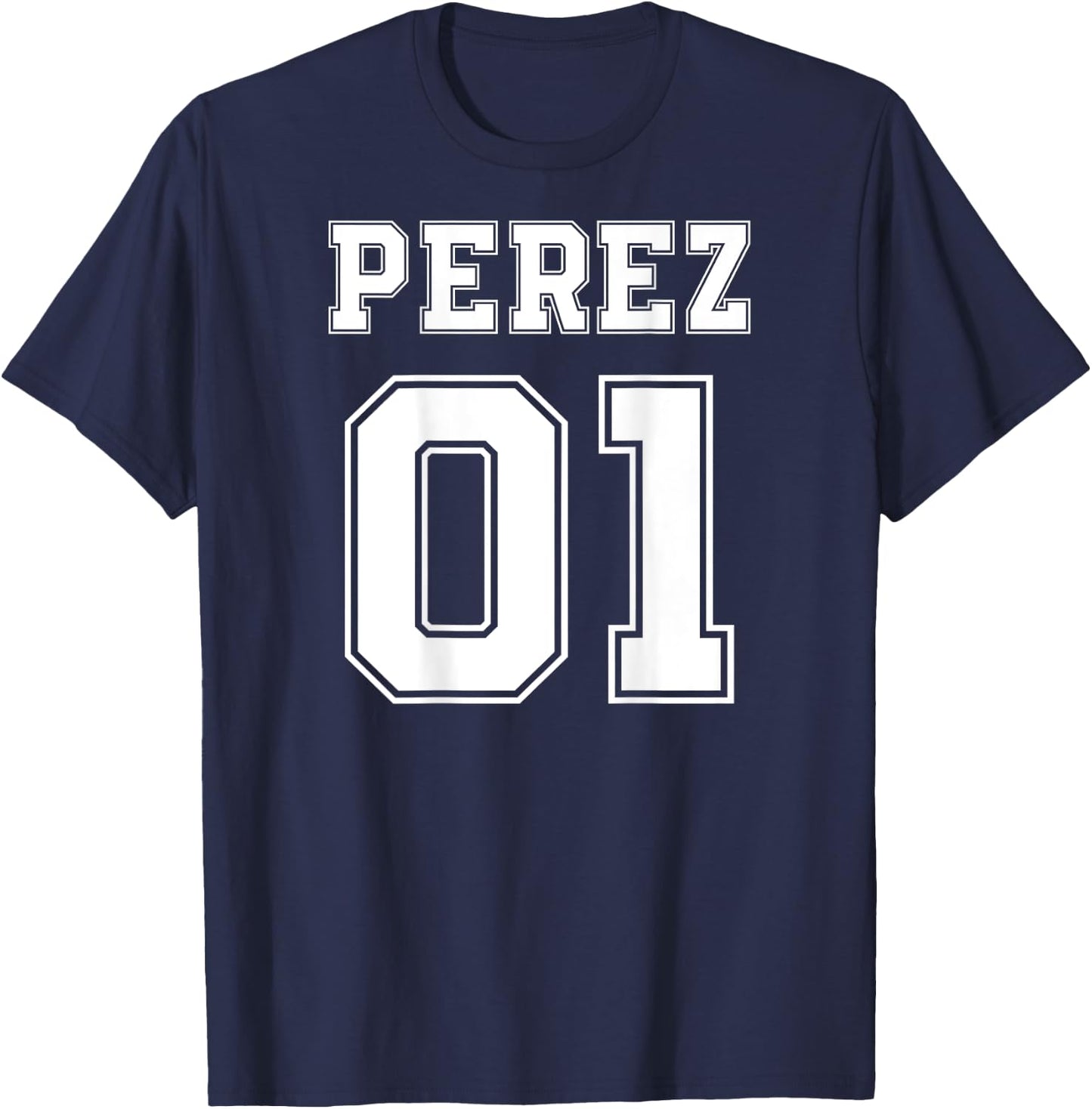 PEREZ 01 Back Print Sports Jersey Style Family Name Fun T-Shirt - T-Shirt | Navy