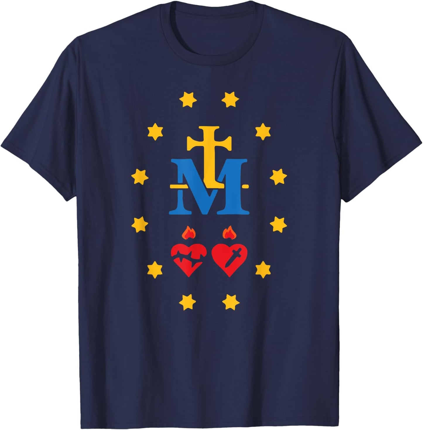 Miraculous Medal Catholic Holy Mary Sacred Heart Jesus T-Shirt - T-Shirt | Navy