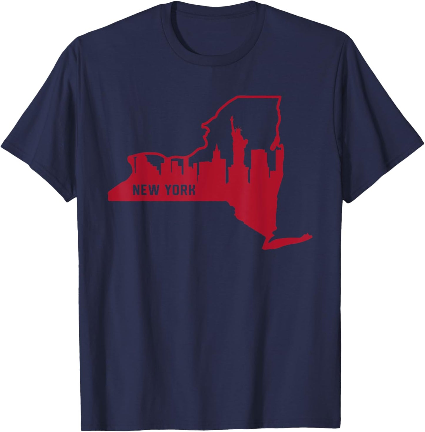 Cool Red New York State Outline NYC Skyline T-Shirt - T-Shirt | Navy
