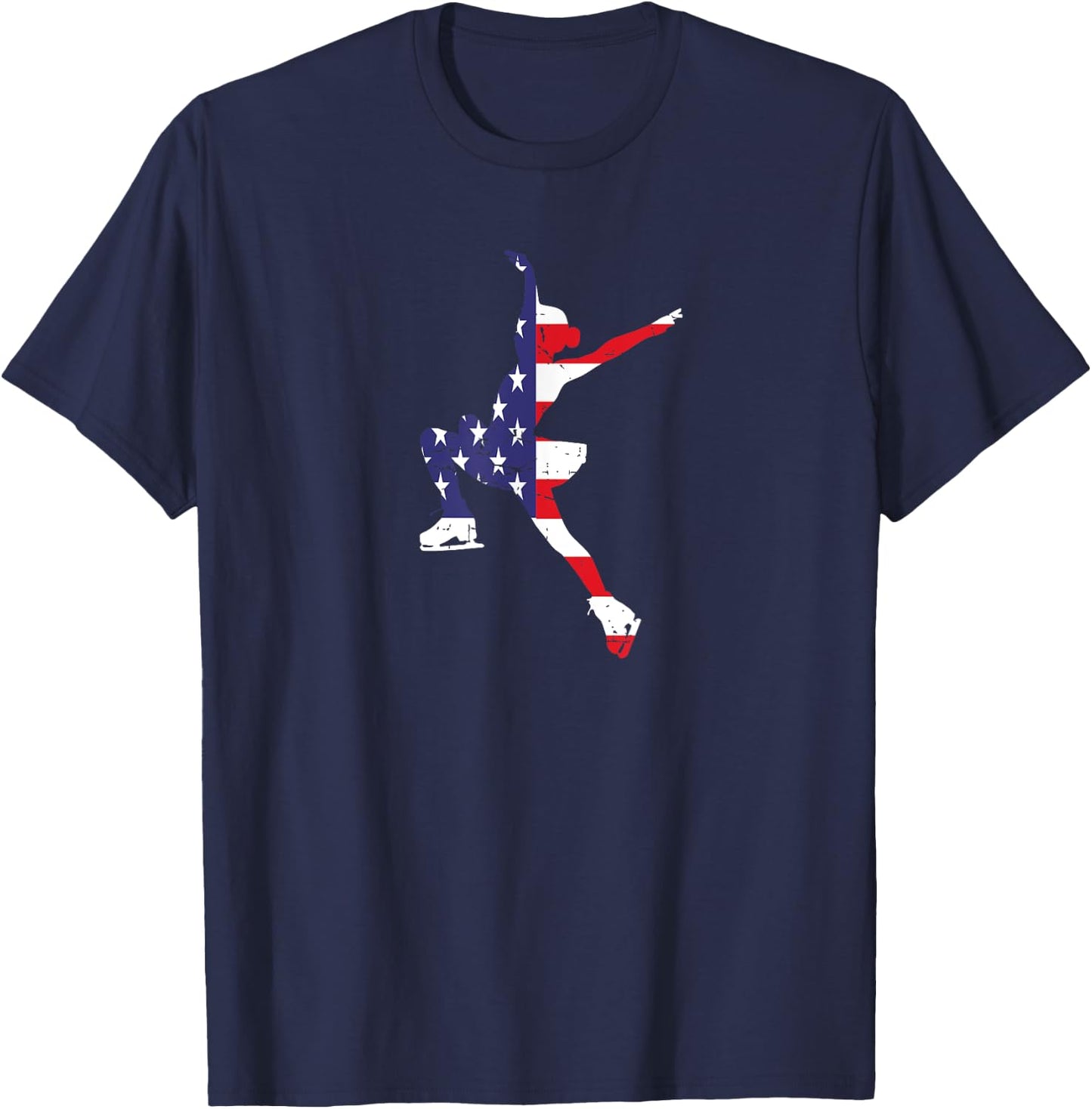 USA American Flag Girl Figure Skating Dance Ice Skater T-Shirt - T-Shirt | Navy