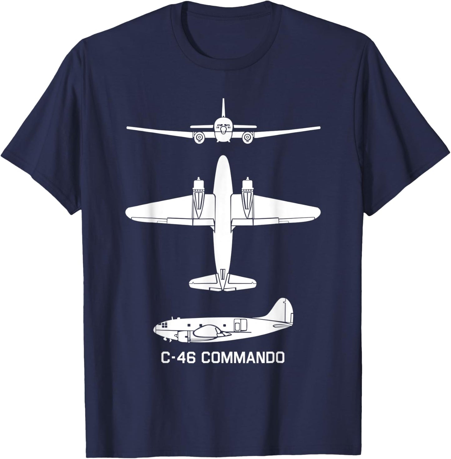 C-46 Commando American WW2 Transport Plane Silhouettes T-Shirt - T-Shirt | Navy