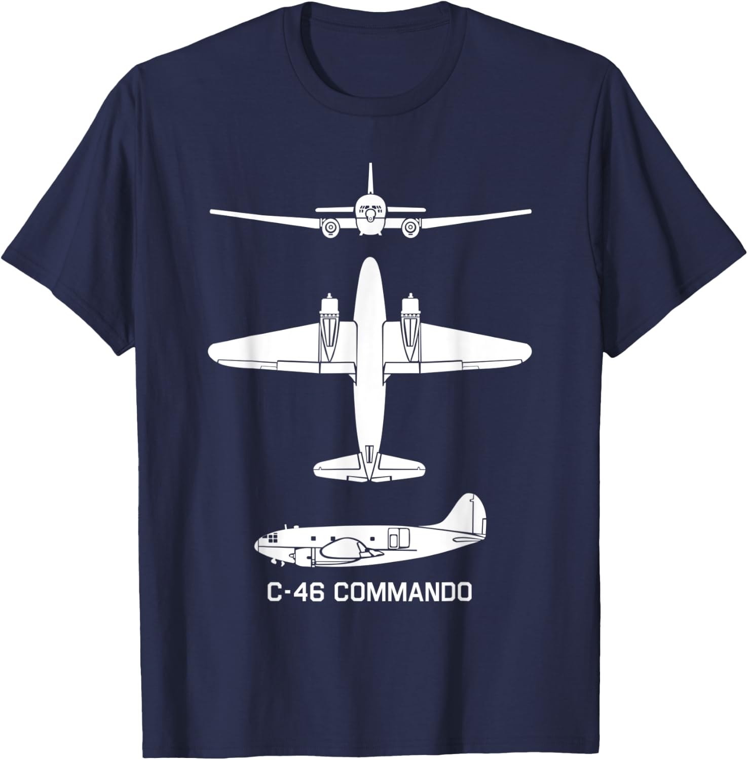 C-46 Commando American WW2 Transport Plane Silhouettes T-Shirt - T-Shirt | Navy