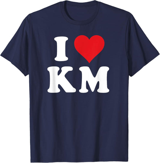 I Love KM Initials I Heart K.M. First Last Name K M T-Shirt - T-Shirt | Navy