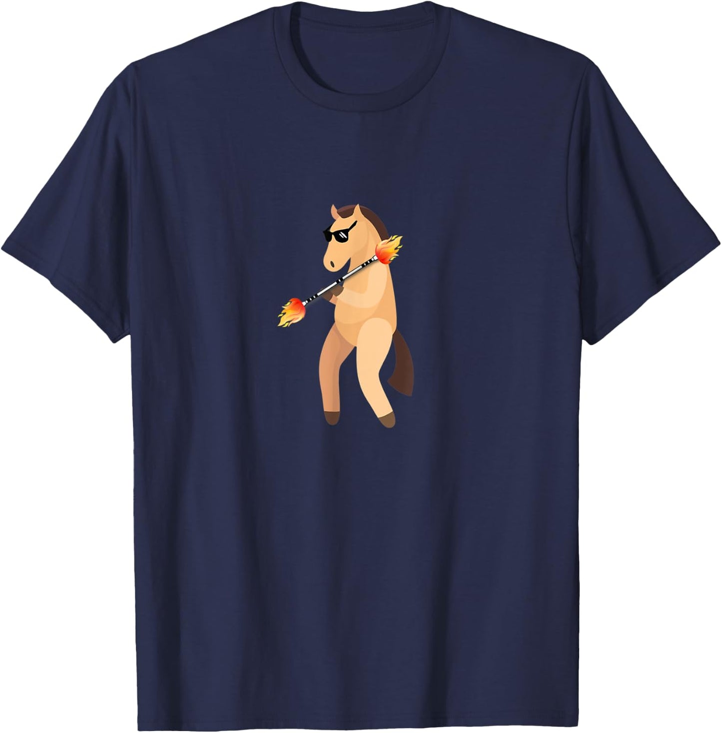Funny Horse Wearing Sunglasses Fire Twirling T-Shirt - T-Shirt | Navy