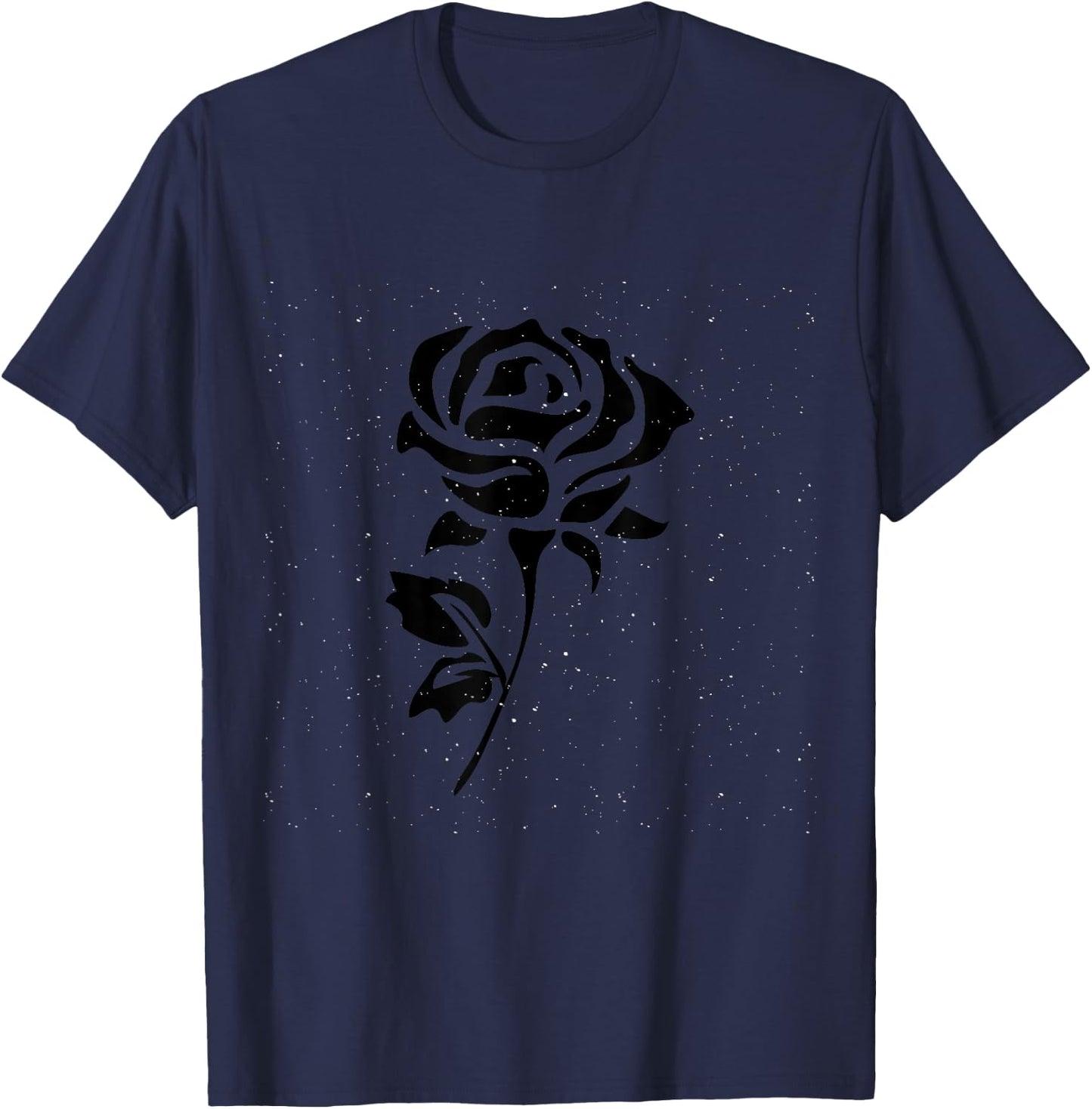 Black Flower Rose Design White T-Shirt - T-Shirt | Navy