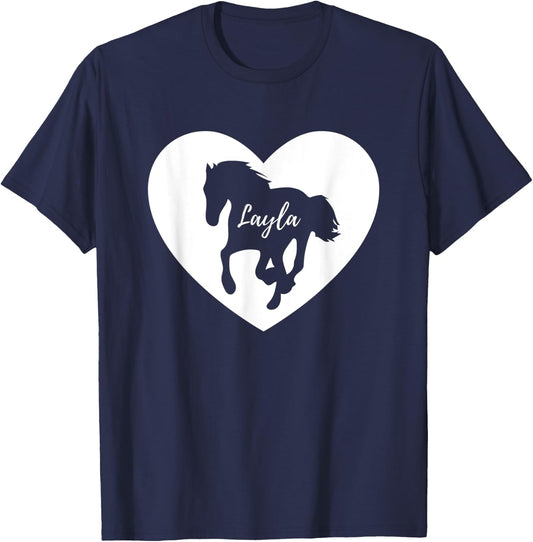 Layla Horse Lover Shirt for Girls Named Layla Loves Horses T-Shirt - T-Shirt | Navy