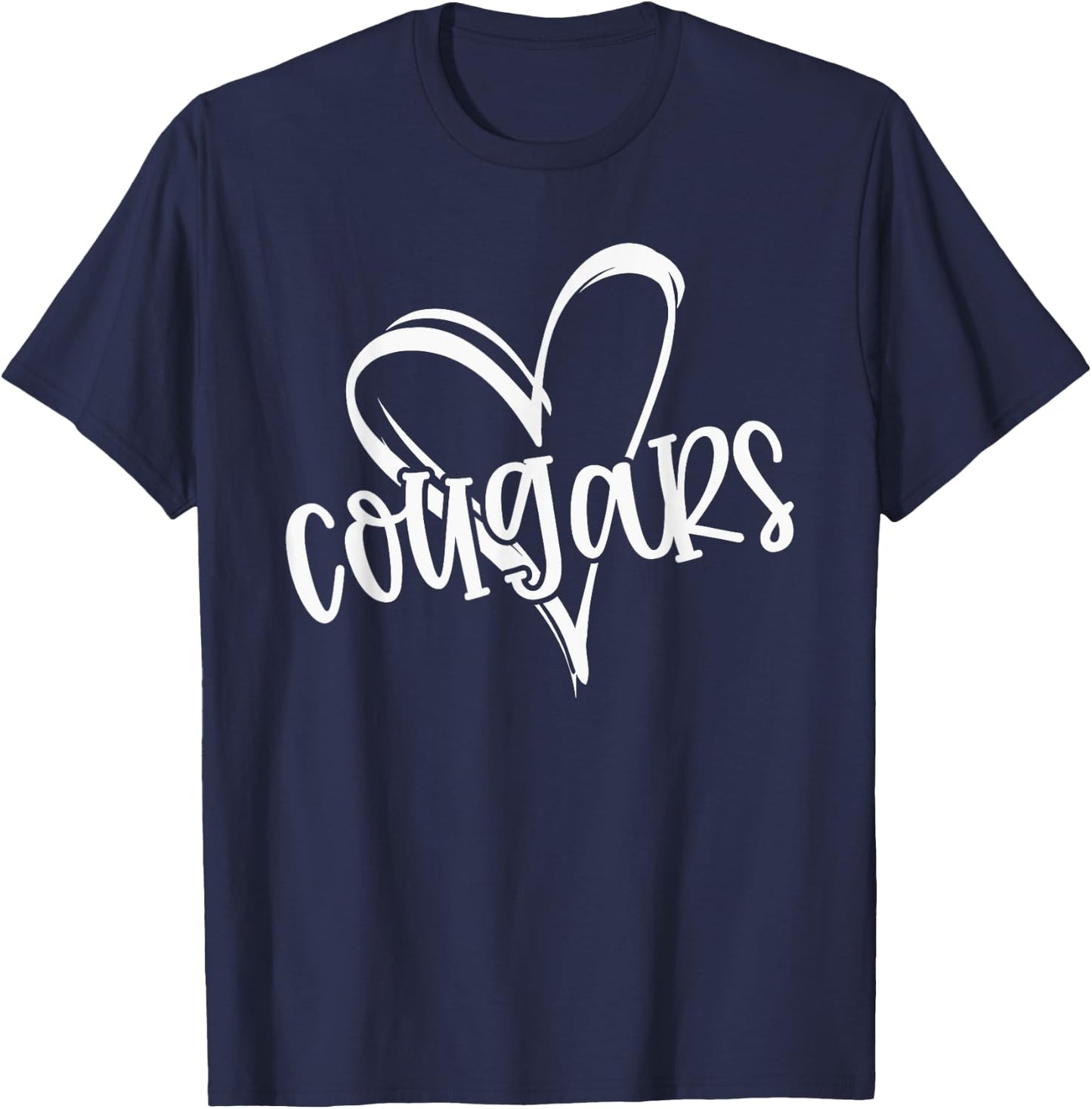 Cougars School Sports Fan Team Spirit Heart T-Shirt - T-Shirt | Navy