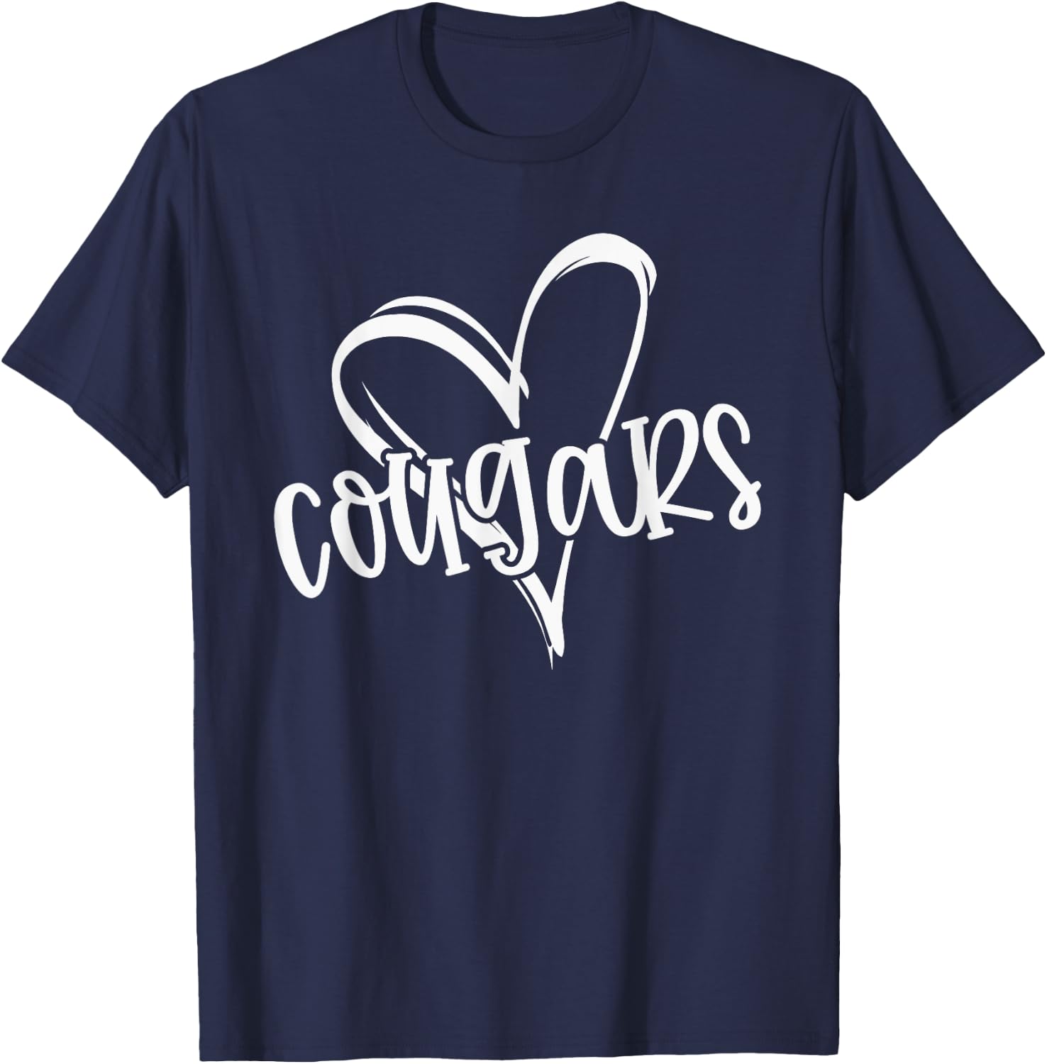 Cougars School Sports Fan Team Spirit Heart T-Shirt - T-Shirt | Navy