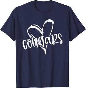 Cougars School Sports Fan Team Spirit Heart T-Shirt - T-Shirt | Navy