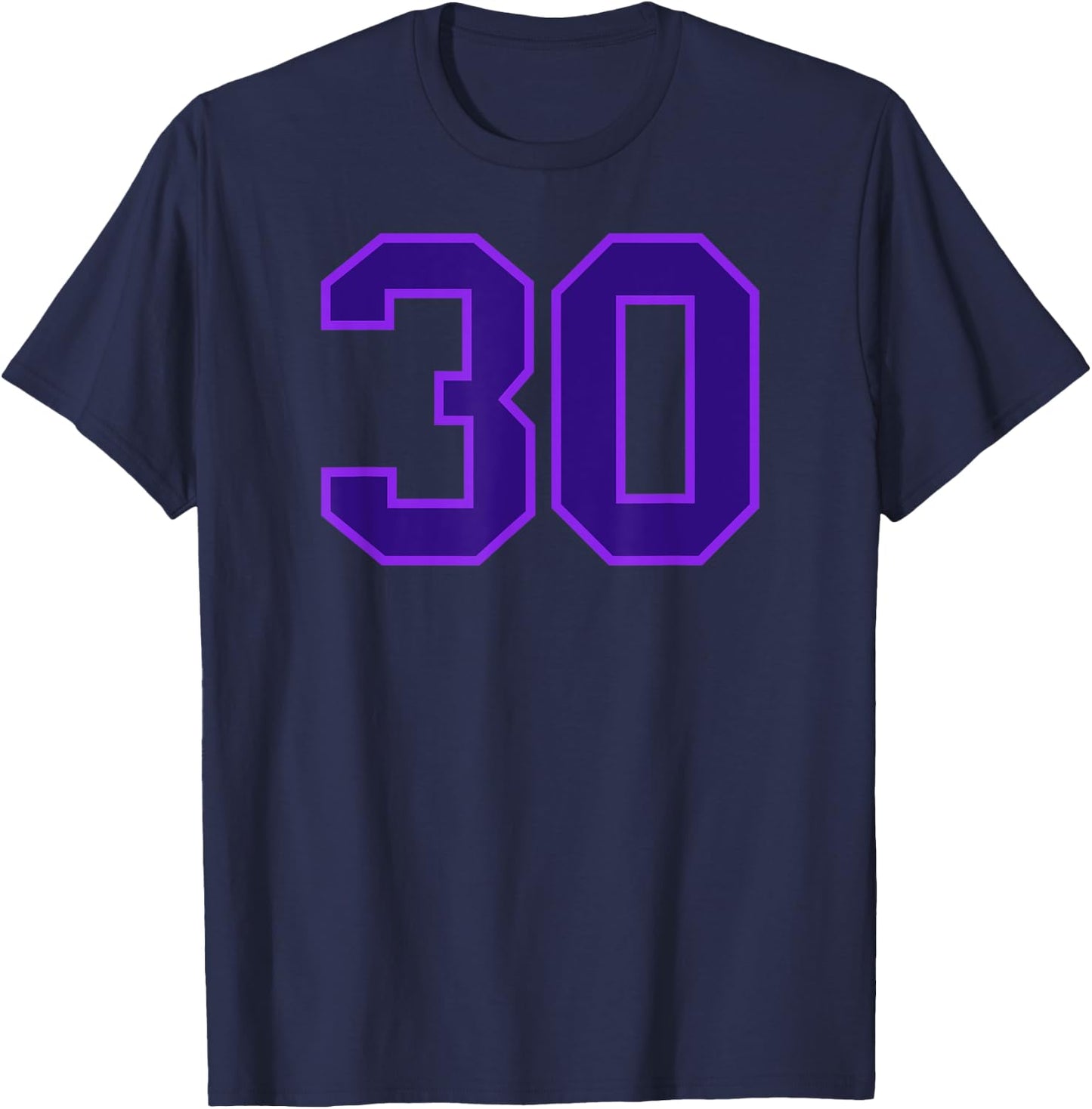 Number #30 Purple Sports Team Varsity Number T-Shirt - T-Shirt | Navy