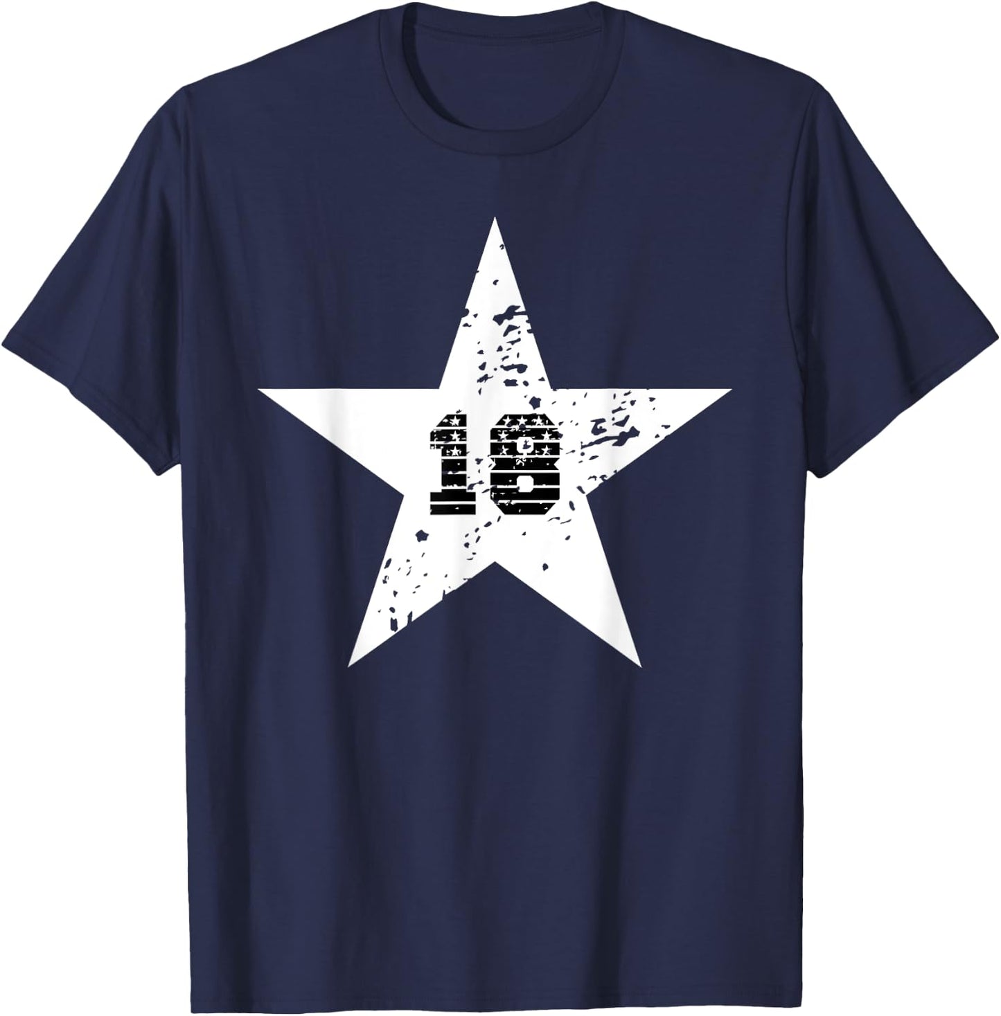 Number #18 Sport White Star Number T-Shirt - T-Shirt | Navy