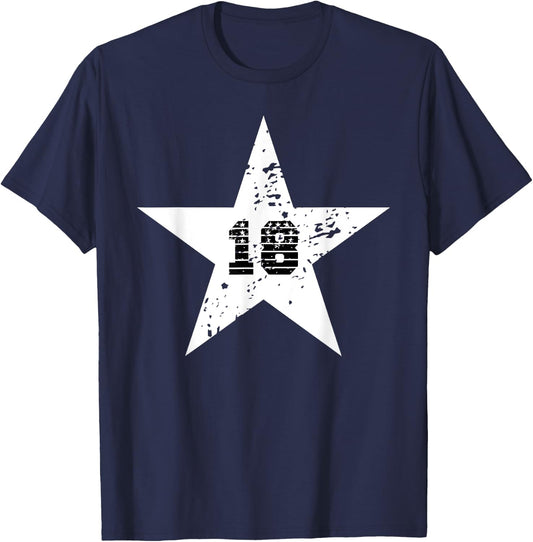 Number #18 Sport White Star Number T-Shirt - T-Shirt | Navy