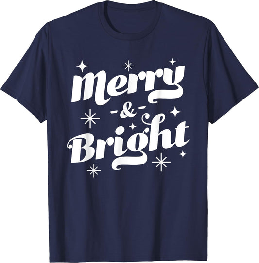 Merry and Bright - Cute Red Matching Family Christmas Pajama T-Shirt - T-Shirt | Navy