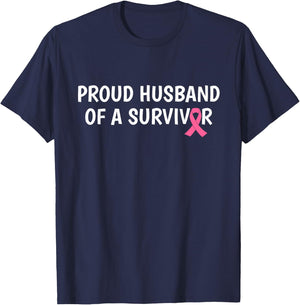 Breast Cancer Proud Husband of Survivor Gift T-Shirt - T-Shirt | Navy