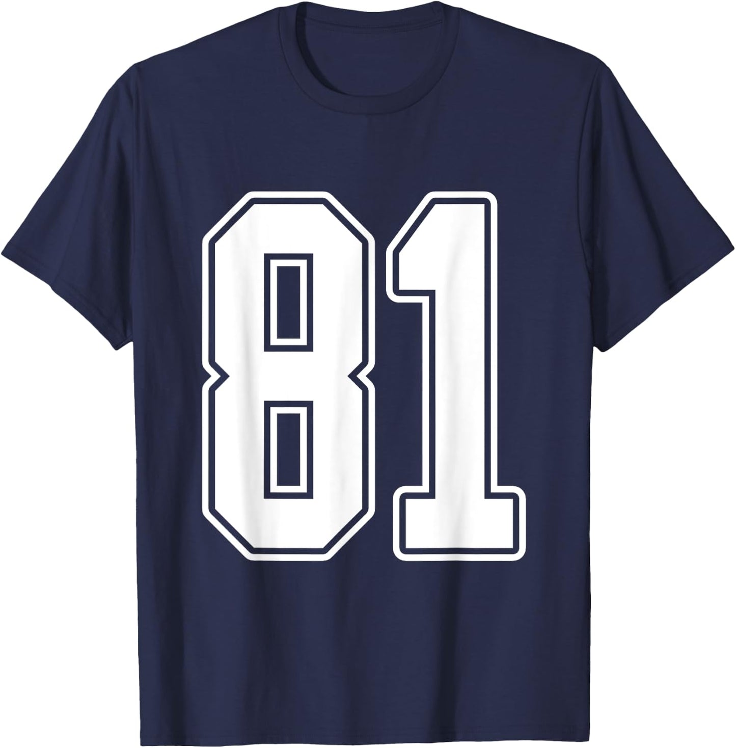 #81 White Outline Number 81 Sports Fan Jersey Style T-Shirt - T-Shirt | Navy