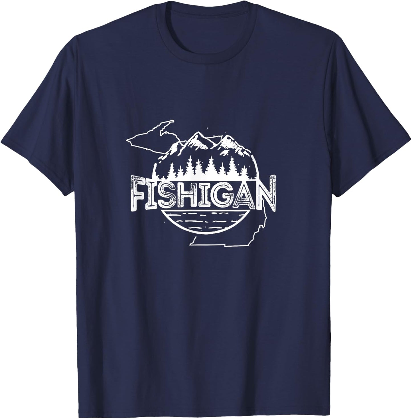 Fishigan, For Michigan Fisherman and Outdoorsmen T-Shirt - T-Shirt | Navy