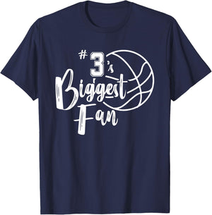 Three 3's Biggest Fan Shirt Basketball Mom Basketball Dad T-Shirt - T-Shirt | Navy