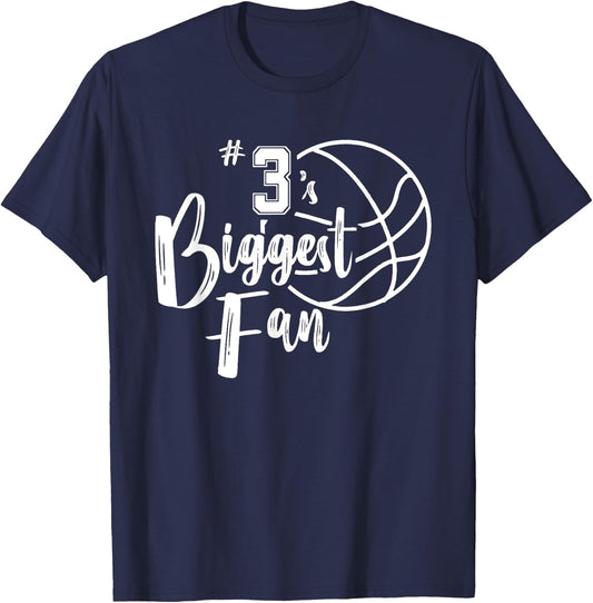Three 3's Biggest Fan Shirt Basketball Mom Basketball Dad T-Shirt - T-Shirt | Navy