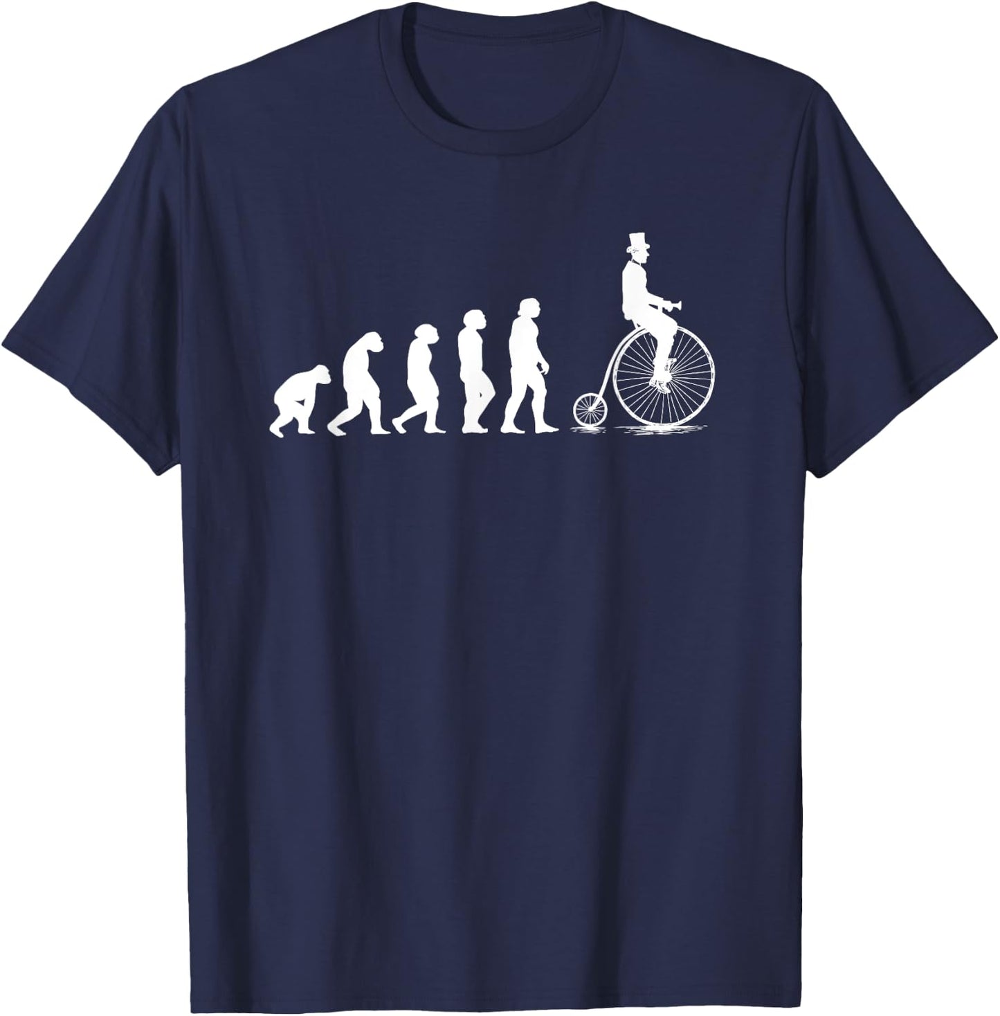 Funny Penny Farthing Bike Evolution Design Retro Cyclist T-Shirt - T-Shirt | Navy