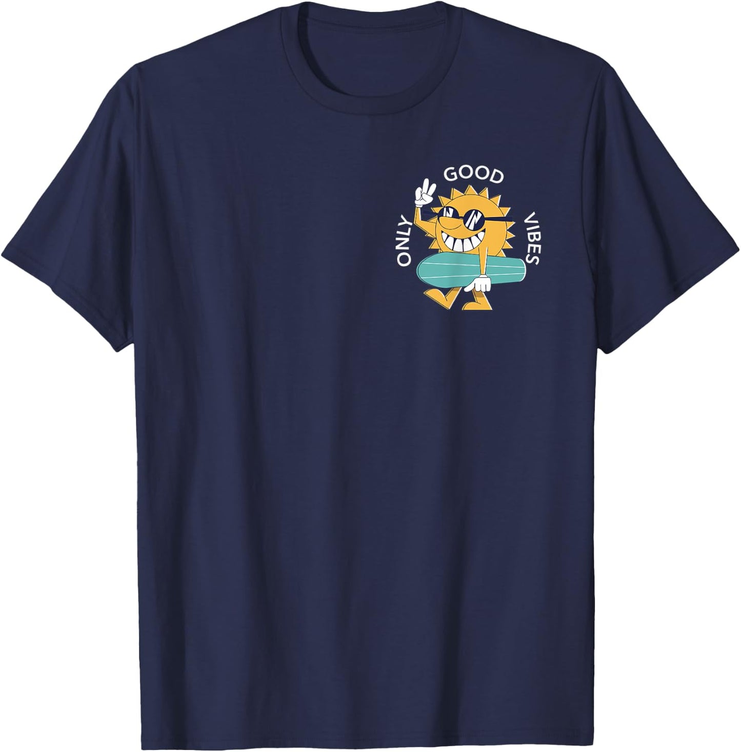 Surfing Sun Good Vibes Only Pocket Graphic Surfer Boys Girls T-Shirt - T-Shirt | Navy