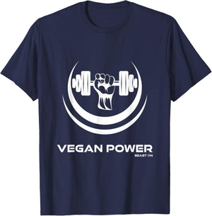 Vegan Power Dumbbell Vegan Gym Beast On Vegetarian Fitness T-Shirt - T-Shirt | Navy