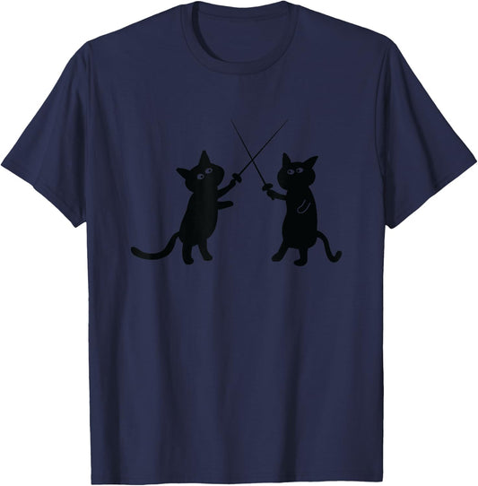Finest Fencing Gear -Adults Grey Cat Fencer T-Shirt - T-Shirt | Navy