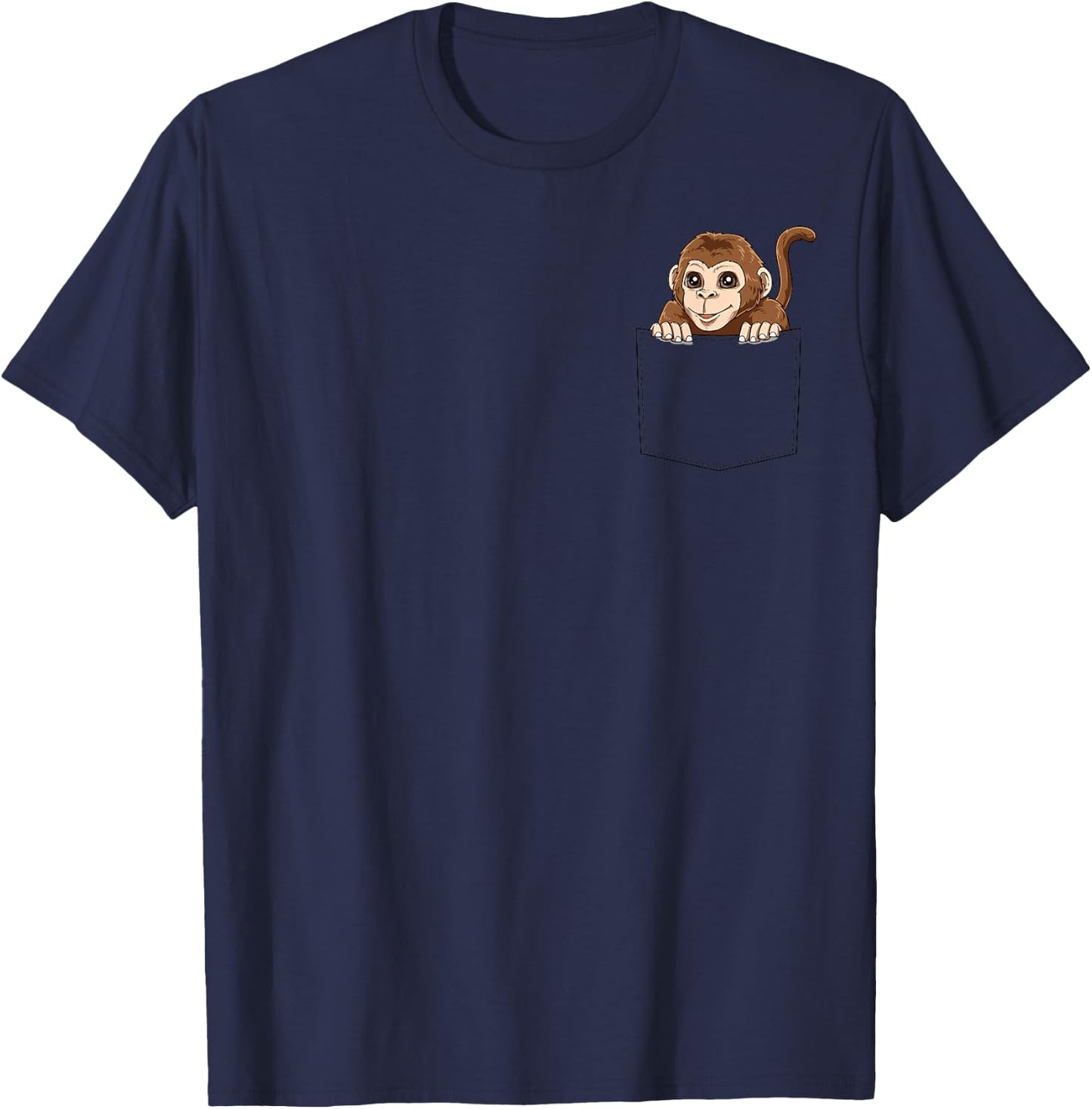 Monkey Peeking Out Of Pocket Funny Monkey Inside Pocket T-Shirt - T-Shirt | Navy
