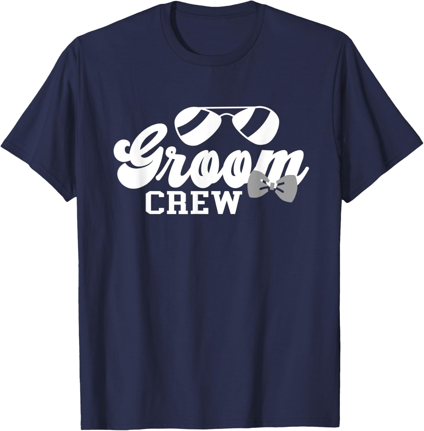 Sunglass & Bow Tie Groom Crew Matching Bachelor Party T-Shirt - T-Shirt | Navy