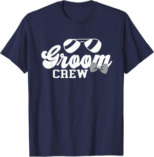 Sunglass & Bow Tie Groom Crew Matching Bachelor Party T-Shirt - T-Shirt | Navy