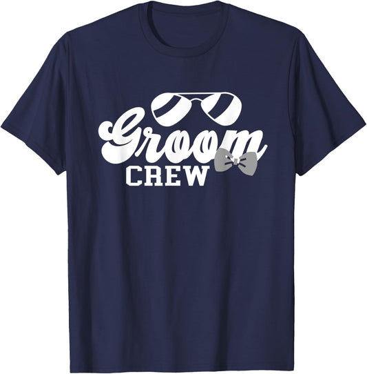 Sunglass & Bow Tie Groom Crew Matching Bachelor Party T-Shirt - T-Shirt | Navy
