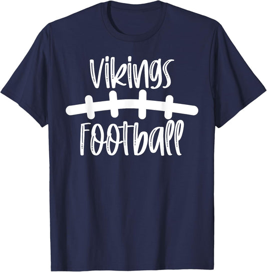 Vikings Football School Spirit Team Mascot Game Night T-Shirt - T-Shirt | Navy