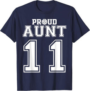 Custom Proud Volleyball Aunt Number 11 Personalized Women T-Shirt - T-Shirt | Navy