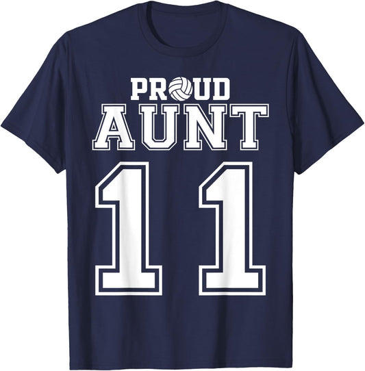Custom Proud Volleyball Aunt Number 11 Personalized Women T-Shirt - T-Shirt | Navy