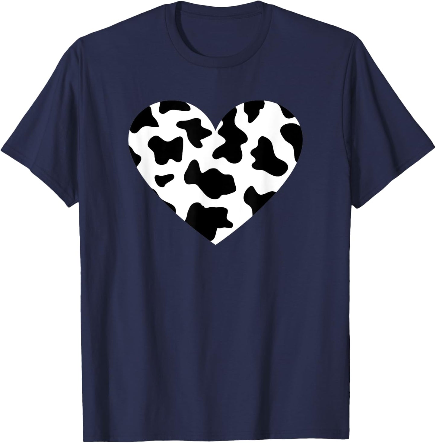 Awesome Cow Print Black & White Print Heart T-Shirt - T-Shirt | Navy