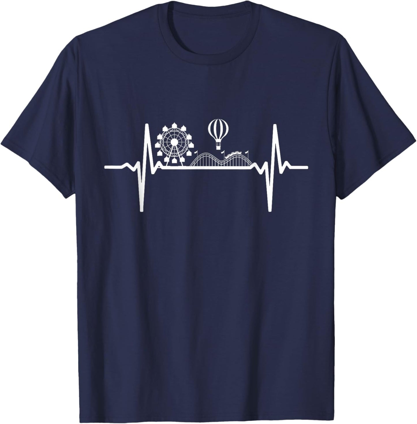 Theme Park Heartbeat Amusement Park Pulse Roller Coaster T-Shirt - T-Shirt | Navy
