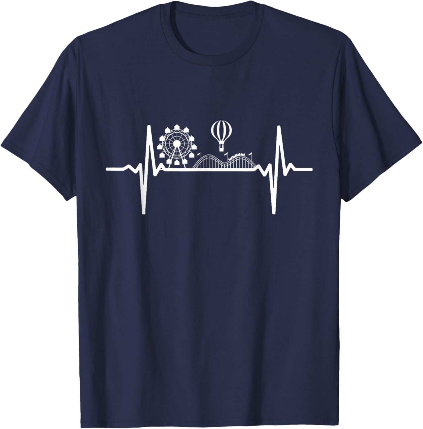 Theme Park Heartbeat Amusement Park Pulse Roller Coaster T-Shirt - T-Shirt | Navy